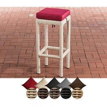 CLP Tabouret Bar Alia 5mm en Résine Tressée avec Coussin de Siège et Repose-Pieds en Blanc Perle et Rouge Rubis