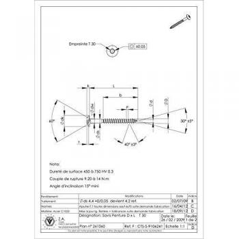 Vis de Fixation Penture 6x45 Torx T30