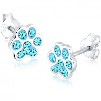 Elli 925 Sterling Silber Damen Ohrstecker Hundepfote mit blauen Kristallen