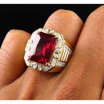 925 Sterling Silver 6ct Red AAA CZ Men's Engagement Ring