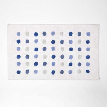 Tapis de bain en coton bleu à pois, 50 x 80 cm