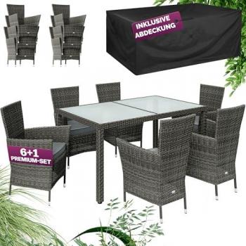 Outdoor Polyrattan Settee Collection – 7 Units, Grey Anthracite, Includes Tarpaulin