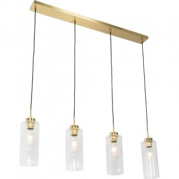 Lampada a sospensione Art Déco con finitura dorata e vetro a 4 luci
