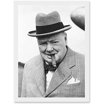 British Leader Churchill Smoke Tribute – Framed A4 Artwork (White)