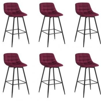 Woltu Bar Chair Set – 6x Velvet Seat, Metal Legs & Footrest (Bordeaux)