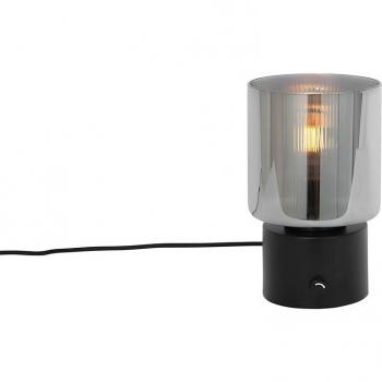 Lámpara de mesa Art Déco negra con cristal ahumado