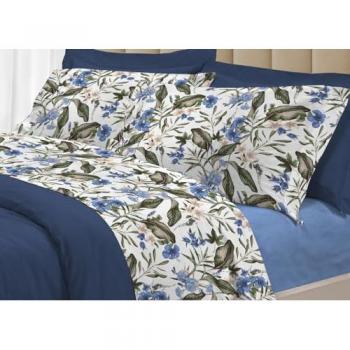 Completo Lenzuola Singolo 100% Cotone Disegno Elena Blu