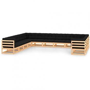 Set Salotto Giardino 13pz Cuscini Antracite Legno Massello Pino