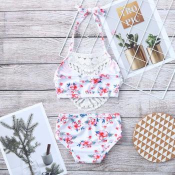Traje de baño de niñas con diseño floral, tankini de dos piezas