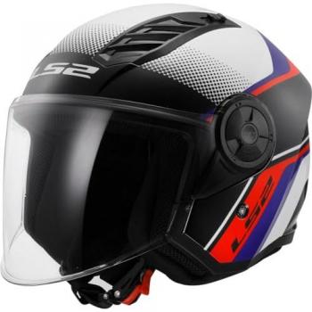 LS2 Casco Jet Airflow II Rush Blanco Rojo Azul M