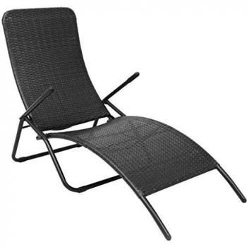 Chaise Longue Pieghevole in Polyrattan Nero
