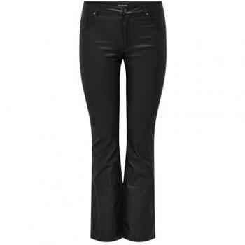 Lederimitathose ONLY CARMAKOMA CARBLUSH MID FLARED COATED PNT NOOS, Damen, Gr. 42, Länge 32, schwarz, Obermaterial: 77% Viskose, 20% Nylon, 3% Elasthan, unifarben, modisch, skinny fit, Hosen