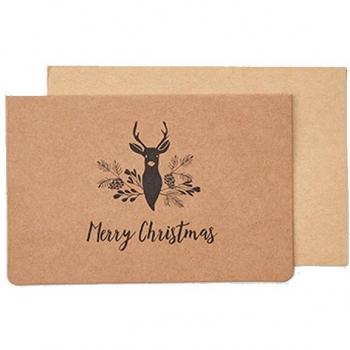 Set de 4 tarjetas de Navidad de papel kraft, diseño retro con sombrero y corona de alce, 12,8x8,4 CM
