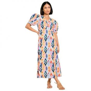 Mini-Abstract Puff Sleeve Midi Dress, Petite Edition