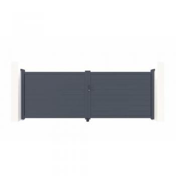 Pack puerta batiente Eiger 400 x 140 cm + 2 postes de aluminio h. 166 cm Gris