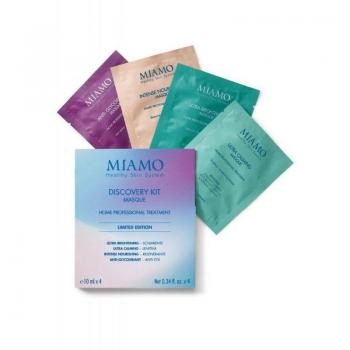 Miamo discovery box 1 longevity plus intense nourishing masque 10 ml + 1 anti glycoxidant masque 10 ml + 1 ultra calming masque 10 ml + 1 ultra brightening masque 10 ml