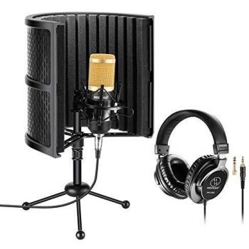 Neewer Ecran Isolation Micro à Table avec Mousse Absorbante – Microphone Condensateur, Antichoc, Trépied, Casque Écouteur