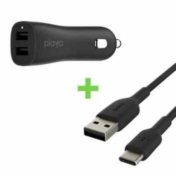Belkin Duo‑Power Voiture 12W × 2 – Kit Noir, câble 2 m