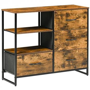 Homcom Buffet design industriel 4 tiroirs, 2 niches acier noir aspect bois Marron 84x71x30cm