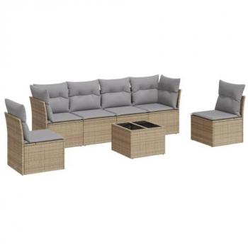 Espace détente extérieur VidaXL : 7 coussins beige, cadre en résine tressée