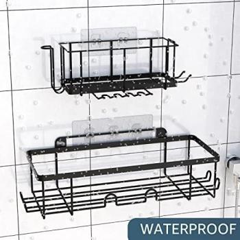 Shower Caddy, Cinimy 3 Pack Bathroom Storage Organizer with Soap Dish and Hooks, Stainless Steel No Drilling Wall Mounted for Bathroom Kitchen Toilet
