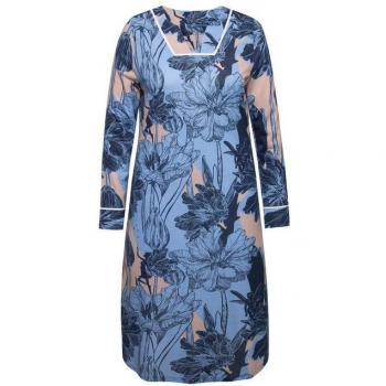 Ulla Popken Damennachthemd mit floraler Langarm‑Tunika – 58/60, blau