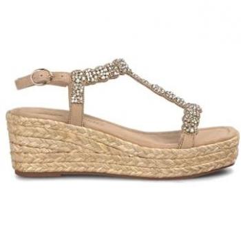Alma en Pena Textil-Keilsandalette – Beigefarbene Sandalen für Frauen