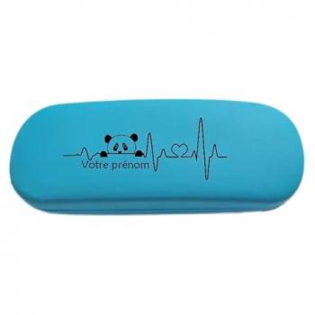 Coque de protection bleue pâle pour lunettes, motif panda et cœur personnalisable