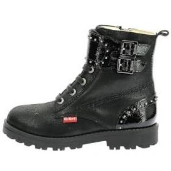 Bottillons de Bébé Kickers Groorock en Cuir Noir