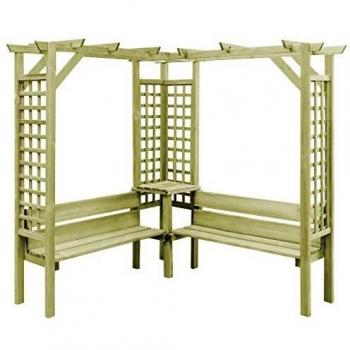 Pergola d'angle en bois de pin avec banc pour jardin