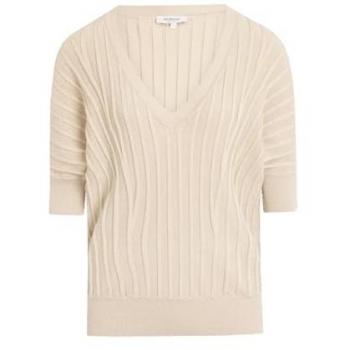 Pull beige Morgan col V manches courtes