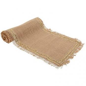 Chemin de table toile de jute paillettes or
