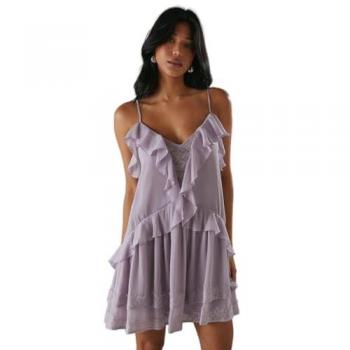 Women's Chiffon Mini Dress, Lilac, Lace Strapped Smock