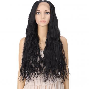 MANWEI Perruque cheveux synthétiques ombre avec frange, pour femmes noires, fibre résistante à la chaleur, longue ondulée, partie en dentelle