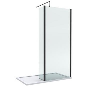 8mm Matte Black Glass Wetroom Screen & Hinged Return, Built‑In Tray – 1400 mm × 800 mm