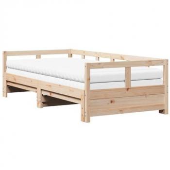 VidaXL 80x200 cm Solid Wood Daybed with Trundle and Mattresses