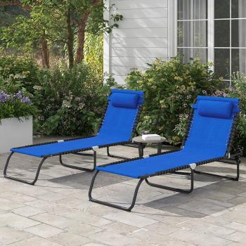 2 Pcs Folding Beach Chair Chaise Lounge 4 Adjustable Positions