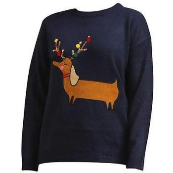 Brave Soul Maglione Natalizio Donna Bassotto Blu Scuro XS