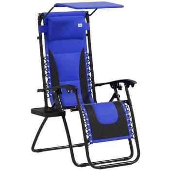 Folding Blue Zero Gravity Lounger with Headrest