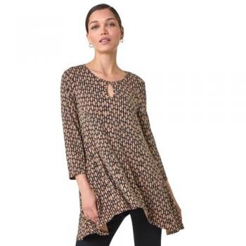 Linear-Print Roman-Brown Tunica Top aus Cutout-Material