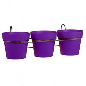 Set de 3 Macetas Toscane + Soporte Morado 47 x 23 x 19 cm