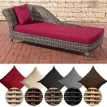 CLP Polyrattan Schlafliegen Savannah – Kopfkissen‑Version, Grau‑meliert, Rubinrot gepolstert