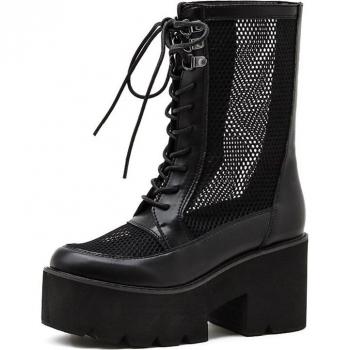 Bottines à talons épais pour femme, noires, style rétro, printemps-été