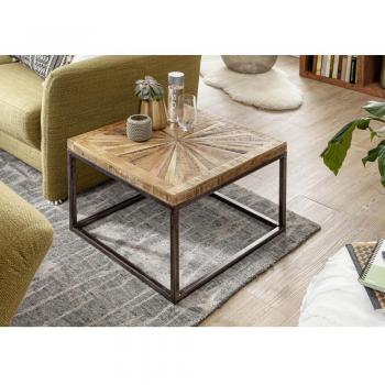 Wohnling Beistelltisch Couchtisch Mango Massivholz 55x40x55 cm Tisch mit Metallgestell