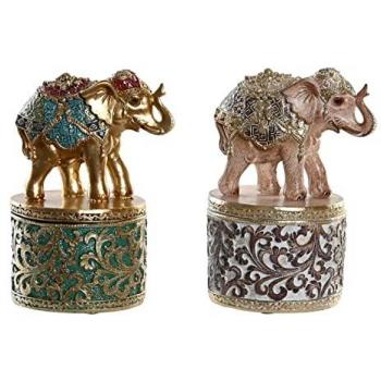 Figura decorativa elefante in stile coloniale beige e oro 9 x 9 x 17 cm (set di 2 unità)