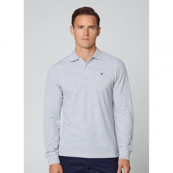 Polo Hackett Slim Fit Maniche Lunghe Logo Grigio Chiaro 3XL
