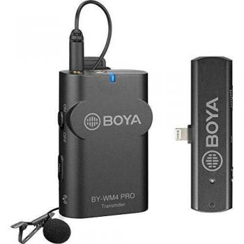 Boya BY-WM4 Pro Kit 2.4GHz Smart Phone Wireless Transmission Recording Microphone with Lightning Connector for iPhone, iPad and all iOS devices – Kit includes 1x Receiver & 1x Transmitter