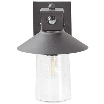 Lampada da Parete Esterna in Metallo Nero e Vetro 30 cm con Sensore di Movimento Retro