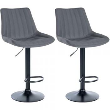 Toni Taburetes de Bar – Set de 2 – Tela Gris, Metal Negro