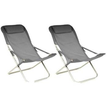 Chaise longue Java grise (lot de 2)
